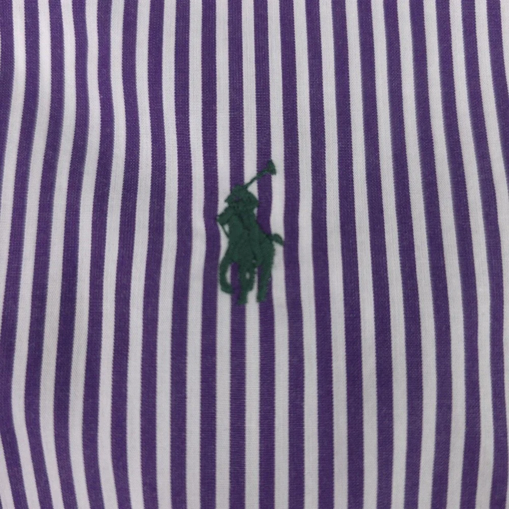 Ralph Lauren Shirt Mens Medium Purple Stripe Custom Fit Long Sleeve Button Down